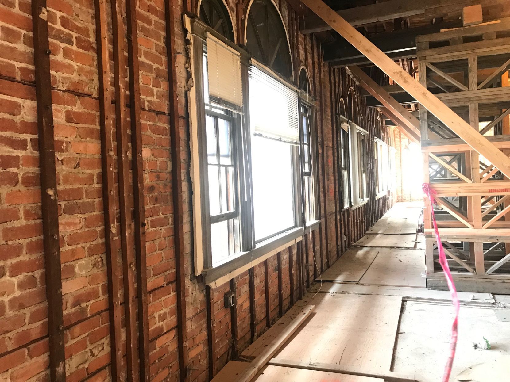 Brick interior walls inside Napa's historic Gordon Building